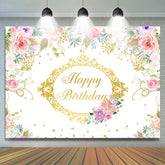 Lofaris Pink Floral And Gold Happy Birthday Backdrop Banner